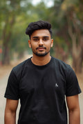 Round neck half sleeve black t- shirt